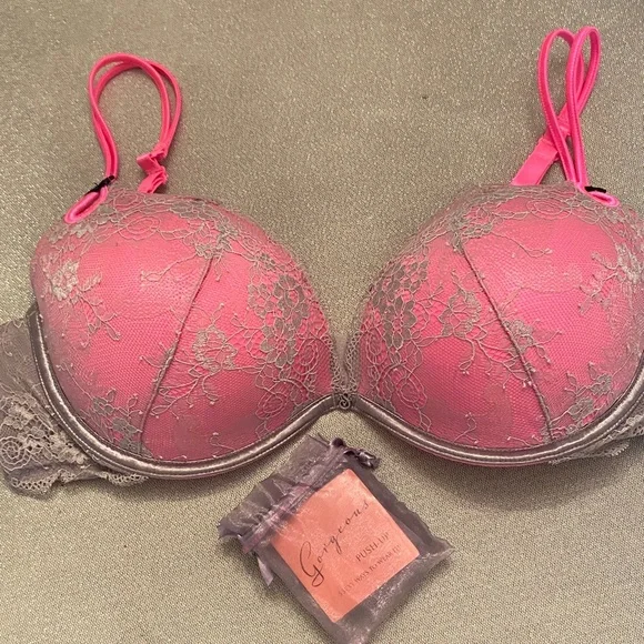 Victoria Secret Pink and Gray Lace Push-Up Convertible Bra Set NW/OT